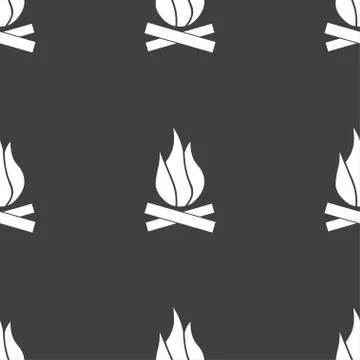A fire icon sign. Seamless pattern on a gray background. Vector Stock Illustration