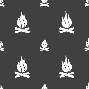 A fire icon sign. Seamless pattern on a gray background. イラスト素材