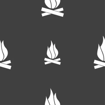 A fire icon sign. Seamless pattern on a gray background. Illustrazione stock