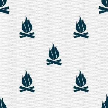 A fire icon sign. Seamless pattern with geometric texture. Stock Illustration