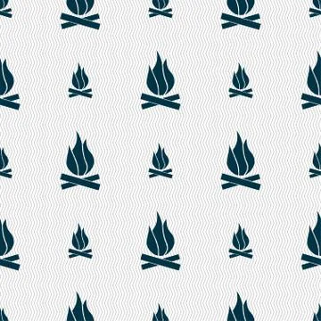 A fire icon sign. Seamless pattern with geometric texture. Stock Illustration