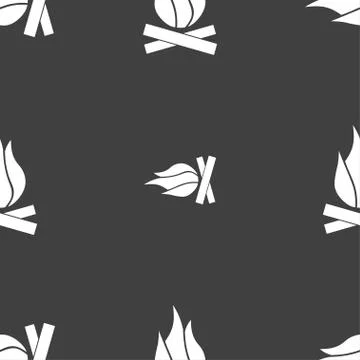 A fire icon sign. Seamless pattern on a gray background. Illustrazione stock