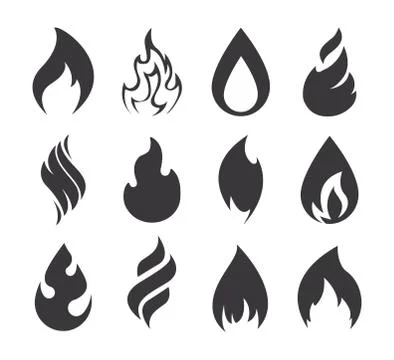 Fire icon. Simple black fire flames set isolated on white background. Stock Illustration