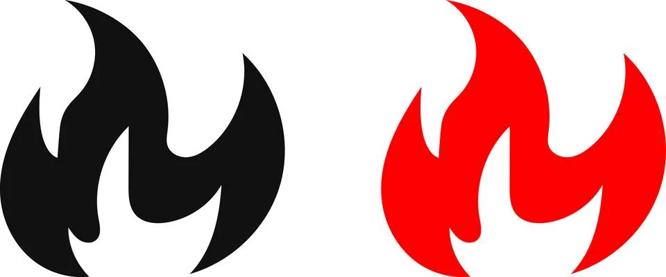 Fire icon. Simple flame symbol collection. Fire red, flames shapes Stock Illustration