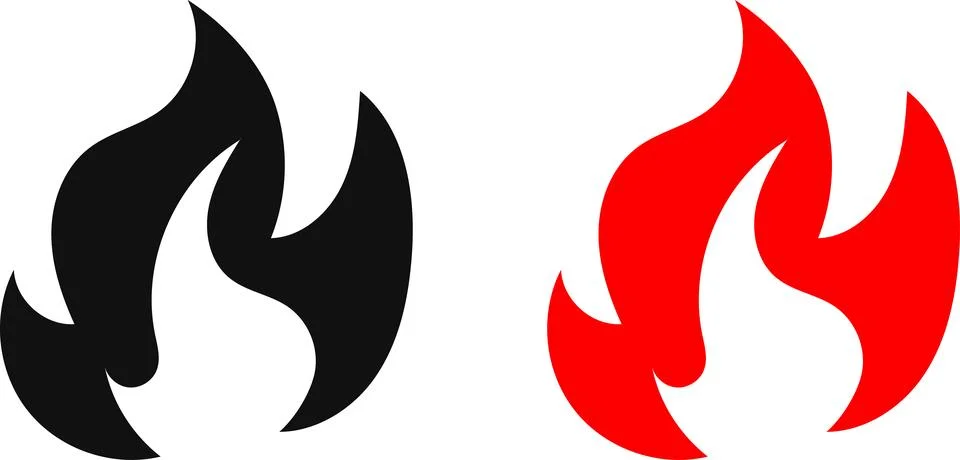 Fire icon. Simple flame symbol collection. Fire red, flames shapes Illustrazione stock