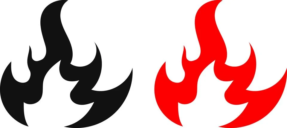 Fire icon. Simple flame symbol collection. Fire red, flames shapes Stock Illustration