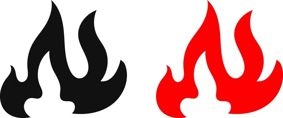 Fire icon. Simple flame symbol collection. Fire red, flames shapes Stock Illustration