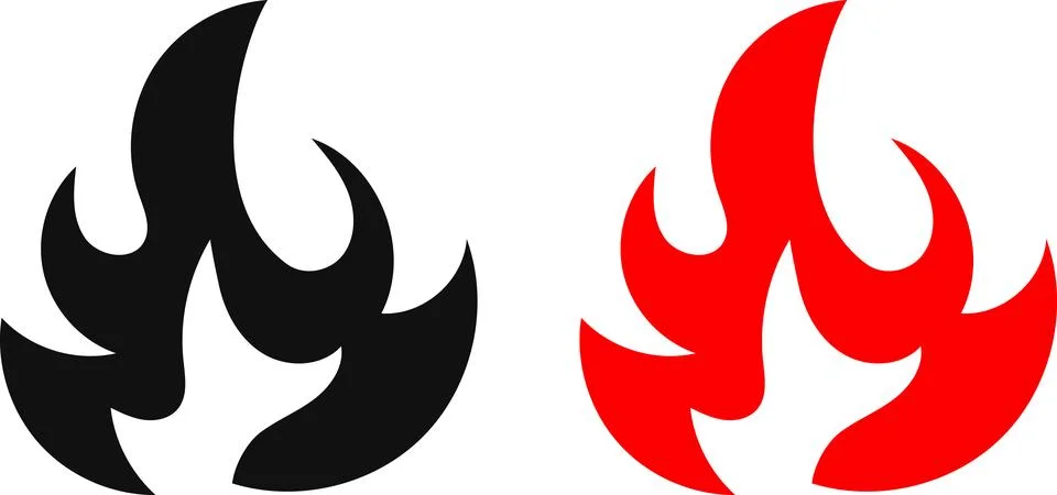 Fire icon. Simple flame symbol collection. Fire red, flames shapes Stock Illustration