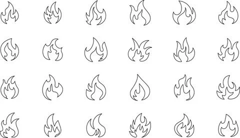 Fire icon. Simple flame symbol collection. Fire red, flames shapes Illustrazione stock