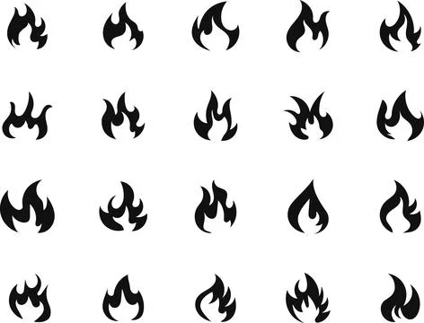 Fire icon. Simple flame symbol collection. Fire red, flames shapes Stock Illustration