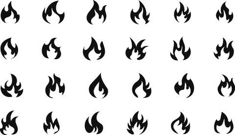Fire icon. Simple flame symbol collection. Fire red, flames shapes Illustrazione stock
