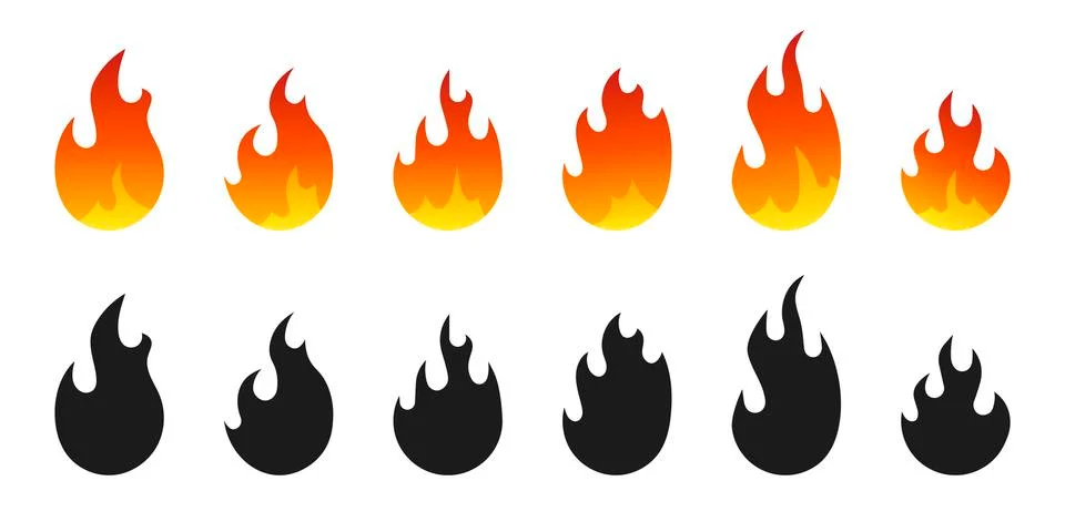 Fire icon vector set isolated from background. Different dark and color gradi Stock Illustration
