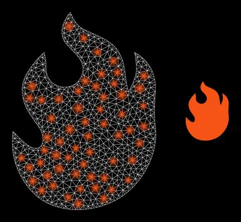 Fire Icon - Wire Frame Mesh with Constellation Nodes Stock Illustration