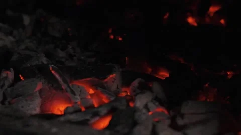 Fire ignition in Grill. Closeup of real fireplace full of wood and fire. Stock Footage 130786908