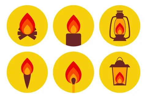 Fire illuminating devices icon set Stock Illustration