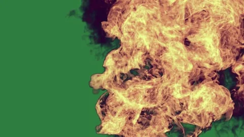 Fire on an image of smoke coming out it isolated isolated on green screen Stock Footage 336858896
