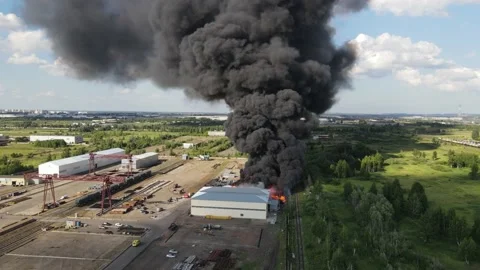 Fire In An Industrial Zone Stock Footage