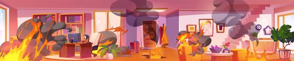 Fire inside of house or apartment Stock Illustration