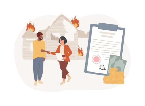 Fire insurance isolated concept vector illustration. Ilustración de archivo