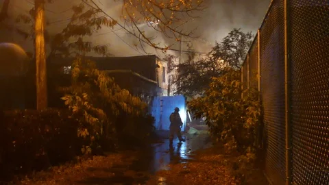 Fire intervention in the alley Stock Footage 120163342