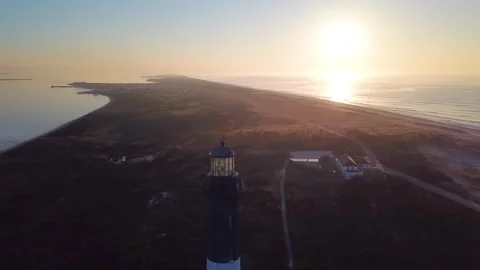 Fire Island Lighthouse Drone Fly Over Into Sunrise Stock Footage 252665913