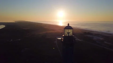 Fire Island Lighthouse Drone Orbit Closeup Sunrise Stock Footage 252674534