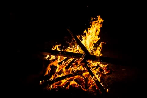 Fire isolated black background Stock Photos