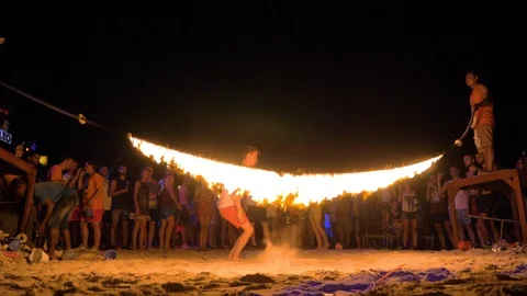 Fire Jump Rope Full Moon Party Stock Footage 120546072