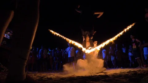 Fire Jump Rope Full Moon Party Video stock 120546086