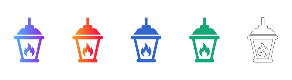 Fire Lantern Icon Collection Stock Illustration