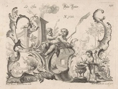 Fire; Le feu / das feür; Four elements. Elegory of element fire with three.. Stock Photos