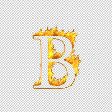 Fire letter B isolated on transparent background, 3d illustration Stock Illustration