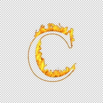 Fire letter C isolated on transparent background, 3d illustration Stock Illustration