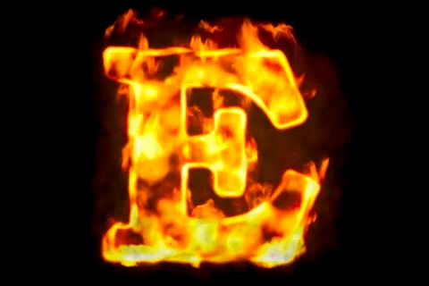 Fire letter E of burning flame light, 3D rendering Stock Illustration