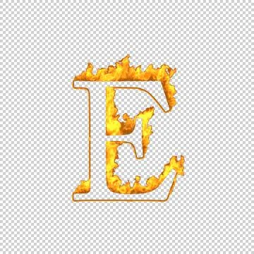 Fire letter E isolated on transparent background, 3d illustration Stock Illustration