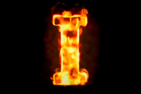Fire letter I of burning flame light, 3D rendering Illustrazione stock