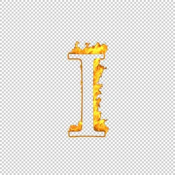 Fire letter I isolated on transparent background, 3d illustration Stock Illustration