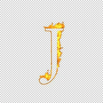 Fire letter J isolated on transparent background, 3d illustration Stock Illustration