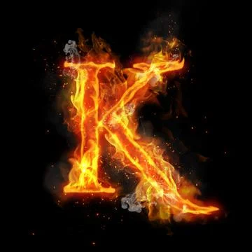 Fire letter K of burning flame light Illustrazione stock