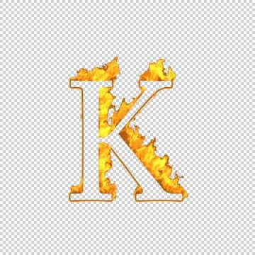 Fire letter K isolated on transparent background, 3d illustration Stock Illustration