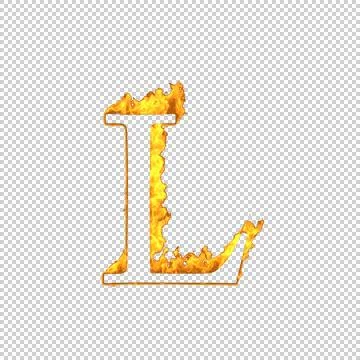 Fire letter L isolated on transparent background, 3d illustration Stock Illustration
