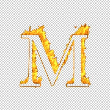 Fire letter M isolated on transparent background, 3d illustration Stock Illustration