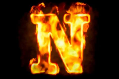 Fire letter N of burning flame light, 3D rendering Illustrazione stock