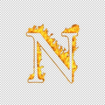 Fire letter N isolated on transparent background, 3d illustration Stock Illustration