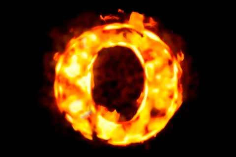 Fire letter O of burning flame light, 3D rendering Illustrazione stock