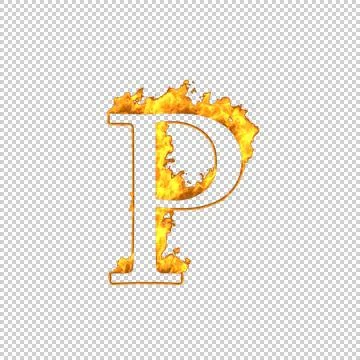 Fire letter P isolated on transparent background, 3d illustration Stock Illustration