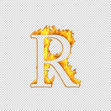 Fire letter R isolated on transparent background, 3d illustration Stock Illustration