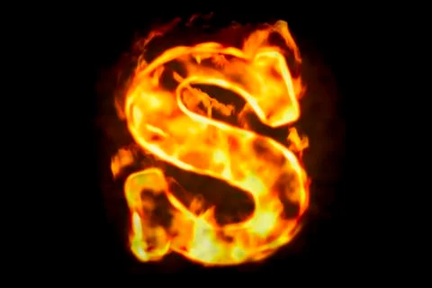 Fire letter S of burning flame light, 3D rendering Illustrazione stock
