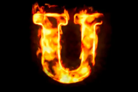 Fire letter U of burning flame light, 3D rendering Stock Illustration