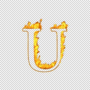Fire letter U isolated on transparent background, 3d illustration Stock Illustration